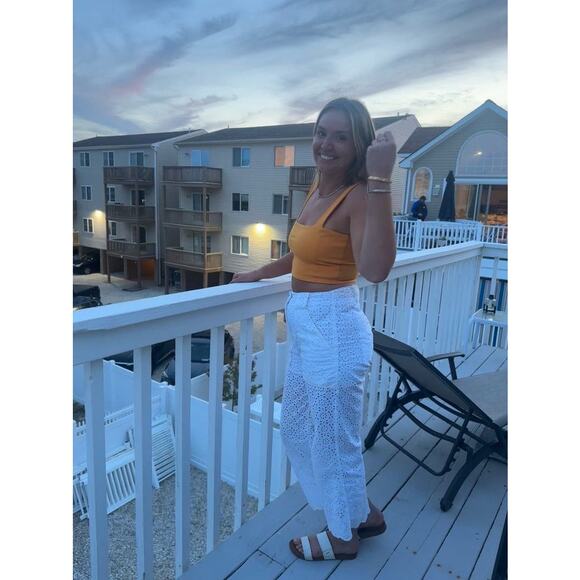 VERONICA BEARD White 100% Cotton Lace Eyelet Scalloped Cuff Riggs Pants Size 8 - Picture 12 of 14